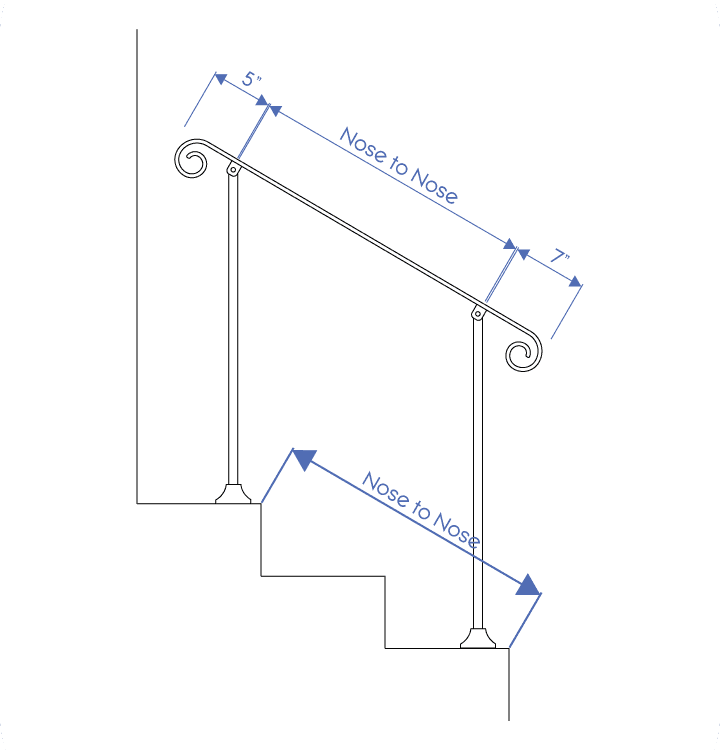 2 to 6 Foot Handrails for Stairs With Base Plates
